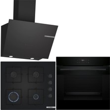Bosch Siyah 3 Lü Ankastre Set 416 ( HJG852YB0T - POP6C6P30O - DWK66PJ60T )  - 3D Fry Hava ile Kızartma