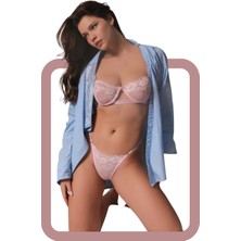 Zarvia Victoria Desenli Şeritli Sütyen Tanga Iç Çamaşır Takım Balenli Pudra