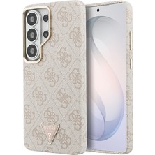 Galaxy S26 Ultra Kılıf Guess Lisanslı M-Safeli Gold Kamera Çerçeveli Taşlı Üçgen Logo Kapak Pembe