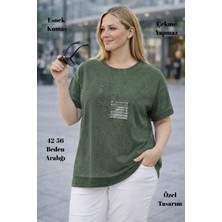 XCEDY Cedy - Kadın Özel Tasarım Esnek, Pul Payet, Dantel Detaylı Yıkamalı Büyük Beden Tişört