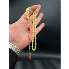 Premium 99’lu Kaya Damla Kehribar Tesbih Özel Mercan Taşlı Püskül