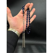 Premium Master Series Mavi Ateş Kehribar Tesbih 925 Ayar Ağır Püsküllü