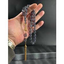 Premium Faseta Işçilikli Zar Kehribar 14K Altın Kaplama Püskül Tasarımlı