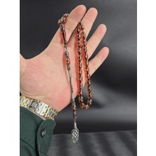 1000 Ayar Gümüş Kazazlı Gümüş Işlemeli Ateş Kehribar Tesbih