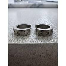 Meneva Aksesuar Zirkon Taşlı Vidalı Tasarım Gümüş Silver Renk Çelik Halka Küpe