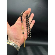 Premium Master Series Yarmalı Erzurum Oltu Taşı Tesbih 22K Altın Kaplama Püskül