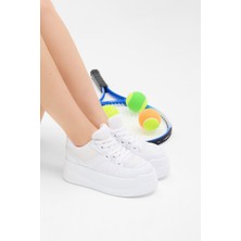 Tonny Black Kadın Beyaz Yüksek Taban Rahat Bağcıklı Sneaker