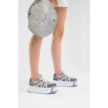 Tonny Black Kadın Gri Yüksek Taban Rahat Bağcıklı Sneaker