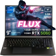 GameRaider FLUX GR16 Intel Core i7-14650HX GeForce RTX 5060 8GB 115W 12GB DDR5 1TB SSD 16 inç 2.5K QHD+ 180Hz FreeDos Gaming Laptop