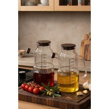 Porsima LM-0107 Evora Kapaklı Borosilikat Cam 2li Yağlık Sirkelik Yağdanlık Seti 1000ML