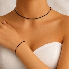 Crystal Atelier Ayarlanabilir Siyah Ip Kolye Choker ve Bileklik Takımı