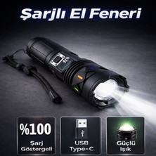 Badem10 Şarjlı Pil Göstergeli LED El Feneri Power Bank Kamp Balıkçılık Hobi Güçlü Işık Taşınabilir El Feneri