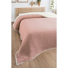 Sevim Tek Kişilik Müslin Yatak Örtüsü - 5 Katlı, Dolgulu, %100 Pamuk Müslin Yorgan - 160X220 Cm-Gül Kurusu