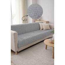 Sevim Kabartmalı Geometrik Desenli Kaymaz Koltuk Örtüsü - 180X215 cm - Gri Renk