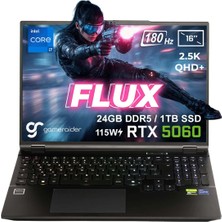 GameRaider FLUX GR16 Intel Core i7-14650HX GeForce RTX 5060 8GB 115W 24GB DDR5 1TB SSD 16 inç 2.5K QHD+ 180Hz FreeDos Gaming Laptop