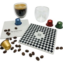 Nespresso Paris Çift Cidarlı Cam Espresso Bardak 2 x 80ML ve 2 Adet Porselen Bardak Altlığı Seti