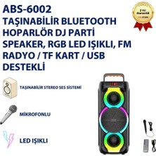 ABS-6002 Taşınabilir Bluetooth Hoparlör Dj Parti Speaker, Rgb LED Işıklı, Fm Radyo / Tf Kart / USB Destekli