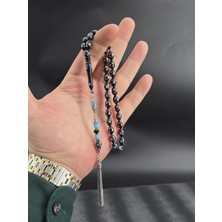 925 Ayar Gümüş ve Mercan Işlemeli Erzurum Oltu Taşı Tesbih 925 Ayar Gümüş Püsküllü