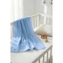 Sevim Triko Örme Dantelli Bebek Battaniyesi - Yumuşak Beşik Örtüsü - 80X100 cm - Mavi