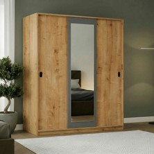 Misterium Vega Tam Boy Aynalı Sürgülü Gardırop Elbise Dolabı - Safir Meşe