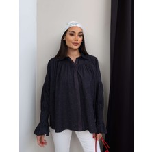 Esra Helvacı Taş Baskılı Denim Gömlek
