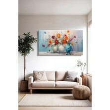 Şehber Kanvas Duvar Tablosu Yatay Tekli Salon Mutfak Yatak Odası Ofis Yağlı Boya Dokulu Çiçekler
