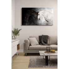 Şehber Kanvas Duvar Tablosu Yatay Tekli Salon Mutfak Yatak Odası Ofis At Temalı Siyah Beyaz