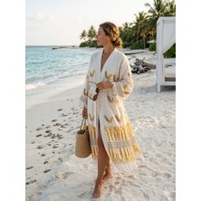 Trend Nexus Çift Kat %100 Pamuk Müslin  Taş Baskı Kimona Kaftan Sabahlık