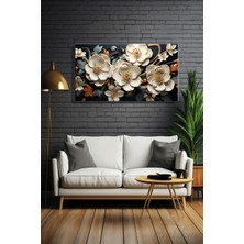 Şehber 3D Efekt Illüstrasyon Beyaz Çiçekli Duvar Tablosu Yatay Kanvas Tekli Salon Mutfak Yatak Odası Ofis