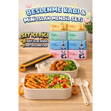 M&H 2 Katlı Beslenme Kabı ve 8'li Islak Mendil Yemek Seti - Ofis, Okul, Kamp Beslenme Kutusu Yemek Kabı