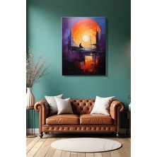 Şehber Dikey Tekli Kanvas Duvar Tablosu Salon Mutfak Yatak Odası Ofis Soyut Yağlı Boya Efekt Gün Batımı