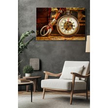 Şehber Modern Dekoratif Tekli Kanvas Duvar Tablosu Yatay Salon Mutfak Yatak Odası Ofis Vintage Cep Saati