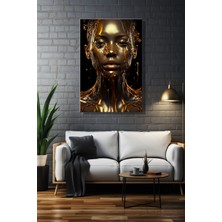 Şehber Dekoratif Tekli Kanvas Duvar Tablosu Dikey Salon Yatak Odası Ofis Gold Efekt Afrikalı Kadın