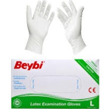 Beybi L (Large) Beden Pudralı Lateks Beyaz 100 Lü Muayene Eldiveni