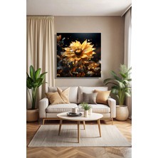 Şehber Modern Dekoratif Tekli Kanvas Duvar Tablosu Kare Salon Mutfak Yatak Odası Ofis Gold Efekt Çiçek