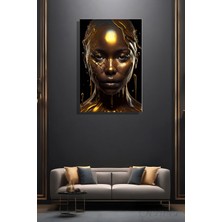 Şehber Modern Duvar Tablosu Dikey Kanvas Tekli Salon Mutfak Yatak Odası Ofis Gold Efekt Afrikalı Kadın