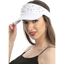 Sarial Giyim Saria Moda Taş Detaylı Uv Koruyucu Üstü Açık Vizör Tenisçi Şapka