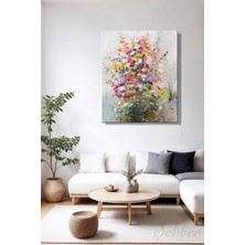 Şehber Modern Duvar Tablosu Dikey Kanvas Tekli Salon Mutfak Yatak Odası Ofis Suluboya Efekt Çiçekler