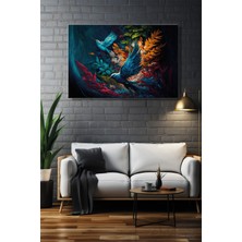 Şehber Kuş Temalı Duvar Tablosu Yatay Kanvas Tekli Yağlı Boya Efekt Salon Mutfak Yatak Odası Ofis