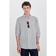 Altınyıldız Classics %100 Keten Comfort Fit Rahat Kesim Düğmeli Yaka Gömlek