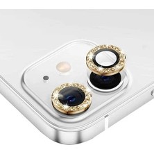 Yapax iPhone 12 Uyumlu Taşlı Çerçeveli Kamera Gold Lens Koruyucu