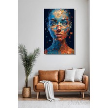 Şehber Dikey Kanvas Duvar Tablosu Tekli Salon Mutfak Yatak Odası Ofis Soyut Renkli Kadın Portre