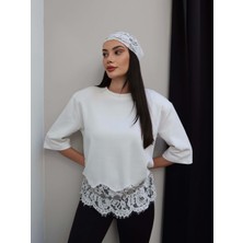 Esra Helvacı Vatkalı Etek Ucu Dantel Tshirt
