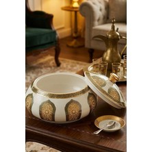 Decostyle Selçuklu Desen Altın Işlemeli Kapaklı Büyük Kase