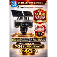 O-Kam OK335 Premium Serisi 12MP 4 Kameralı 4G Çift Solar Panel Gece Görüş 1 Yıl Turkcell +128GB Hafıza