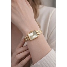 Sonsuzsaat Altın Renk Vintage Minimal Kasa Metal Kordon Analog Zarif Şık Günlük Ofis Gold Kadın Kol Saati