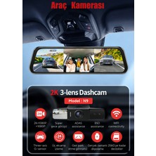 Conio N9 2k Ultra Hd 3 Lensli Ayna Tipi Araç Kamerası, Ön 2k + Iç ve Arka Çift 1080P, Süper Gece Görüşü, Adas Bsd Sürüş Asistanı, Wifi'li, 24 Saat Park Izleme, G-Sensörlü Taşıt Kayıt Cihazı