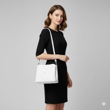 Nas Bag Kadın Sade Çift Askılı Yumuşak Dokulu Omuz ve Çapraz Çanta Beyaz