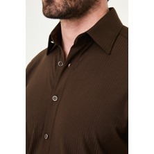 MCR Çizgili Slim Fit Metal Düğmeli Uzun Kollu Erkek Gömlek