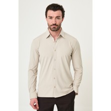 MCR Çizgili Slim Fit Metal Düğmeli Uzun Kollu Erkek Gömlek